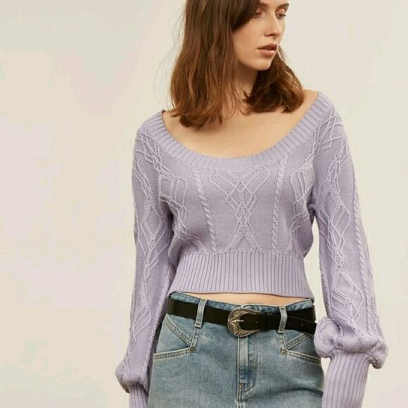 COTTON-BLEND SCOOP NECK CROP SWEATER - Picture 2 of 10